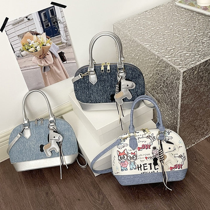 Damen Mini-Handtasche mit tierischem Anhänger und modischem Denim Nord Taschen