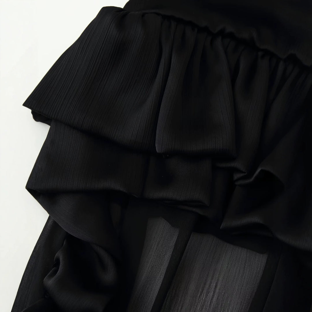Damen Maxirock mit hohem Bund, mehrlagigem Volantbund und plissiertem Transparenteinsatz Nord Taschen