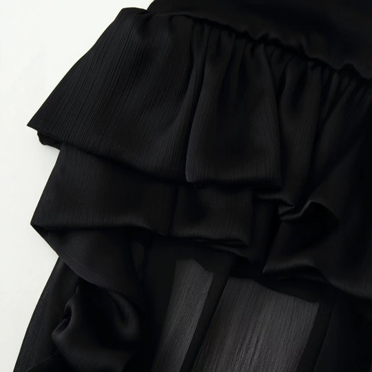 Damen Maxirock mit hohem Bund, mehrlagigem Volantbund und plissiertem Transparenteinsatz Nord Taschen