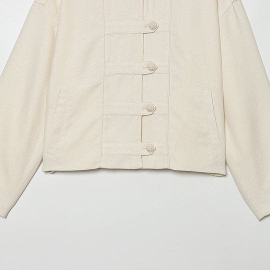 Damen Cropped Jacke mit Stehkragen und dekorativen Knotenknöpfen Nord Taschen