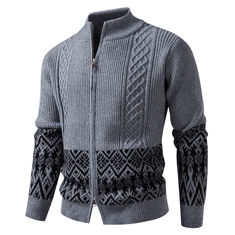 Herren Hochwertige Norweger-Zip-Strickjacke mit Zopfmuster und Stehkragen Nord Taschen