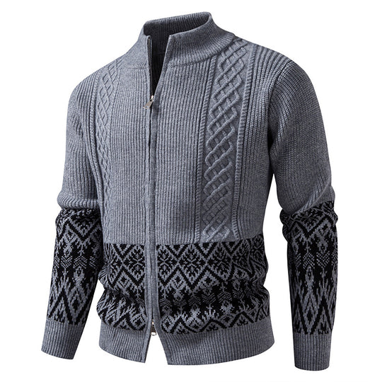 Herren Hochwertige Norweger-Zip-Strickjacke mit Zopfmuster und Stehkragen Nord Taschen
