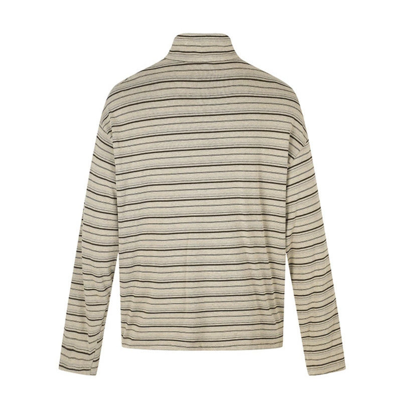 Herren Lässiges Henley-Langarmshirt mit Stehkragen und feinem Streifenmuster Nord Taschen