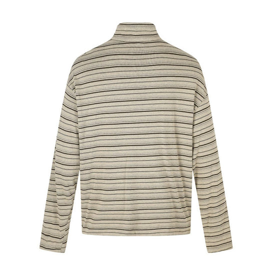 Herren Lässiges Henley-Langarmshirt mit Stehkragen und feinem Streifenmuster Nord Taschen