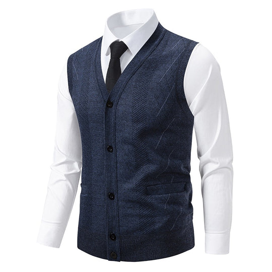 Herren Taillierte Feinstrick‑Weste mit V‑Ausschnitt, Knopfleiste und Eingrifftaschen Nord Taschen