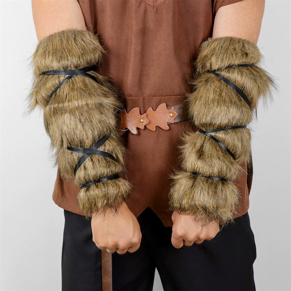 Unisex Mittelalterliche Armstulpen aus Kunstpelz mit verstellbaren Lederbändern Nord Taschen