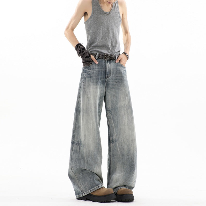 Herren Ultraweite Baggy-Jeans mit tiefem Schritt und strukturierter Faltenoptik Nord Taschen
