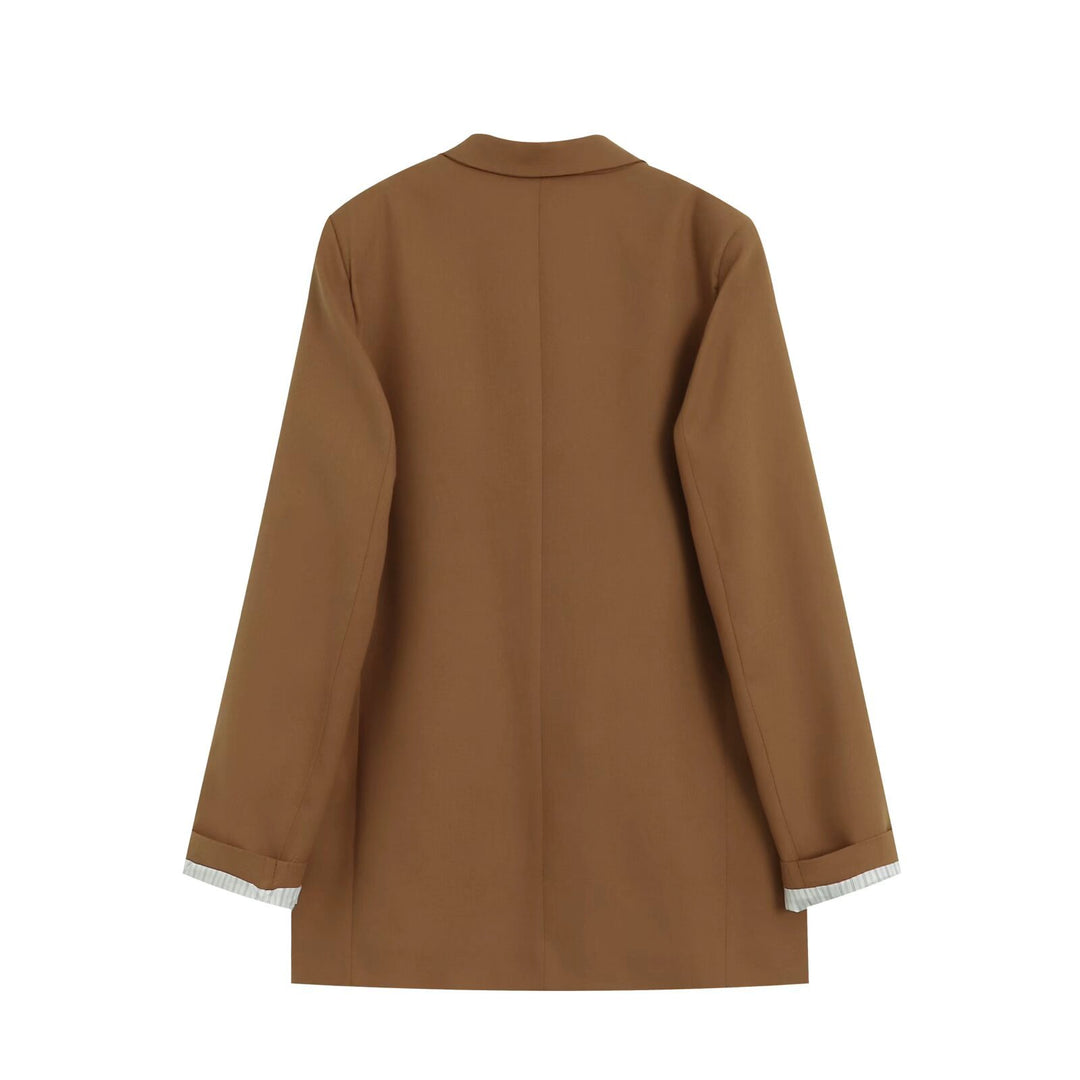 Damen Doppelreihiger Longblazer mit aufgesetzten Taschen und Umschlagärmeln Nord Taschen