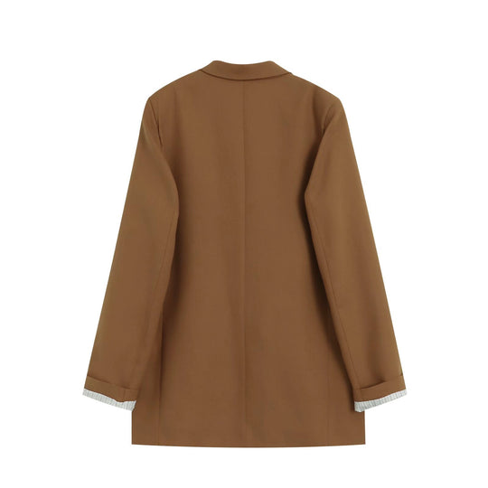 Damen Doppelreihiger Longblazer mit aufgesetzten Taschen und Umschlagärmeln Nord Taschen