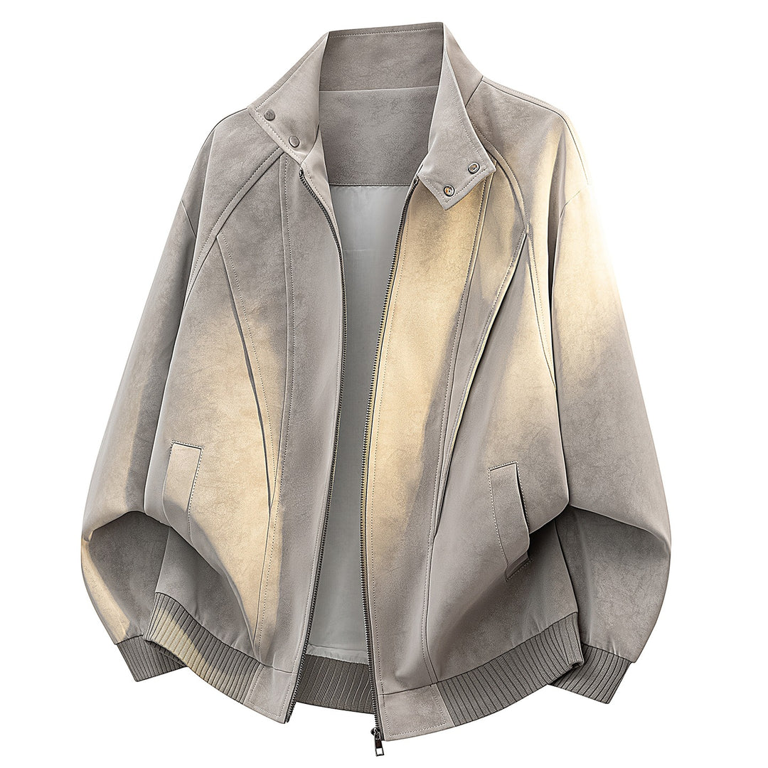 Damen Oversize Velours-Optik Bomberjacke mit Stehkragen, Druckknopfblende & Rippsaum Nord Taschen