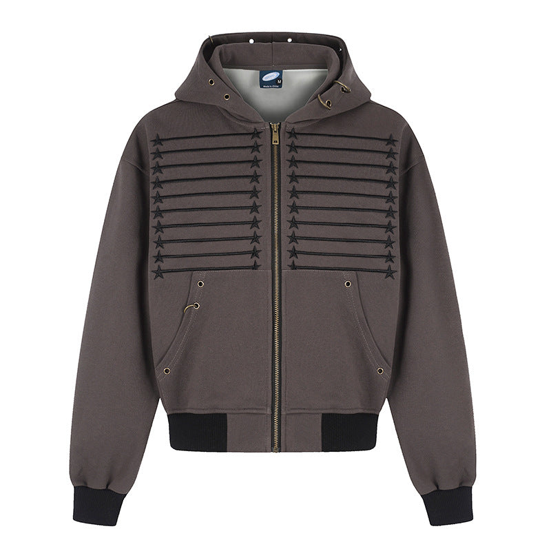 Damen Kapuzen‑Sweatjacke im Boxy‑Schnitt mit Stern‑Ziernähten, Metallösen und Kängurutaschen Nord Taschen