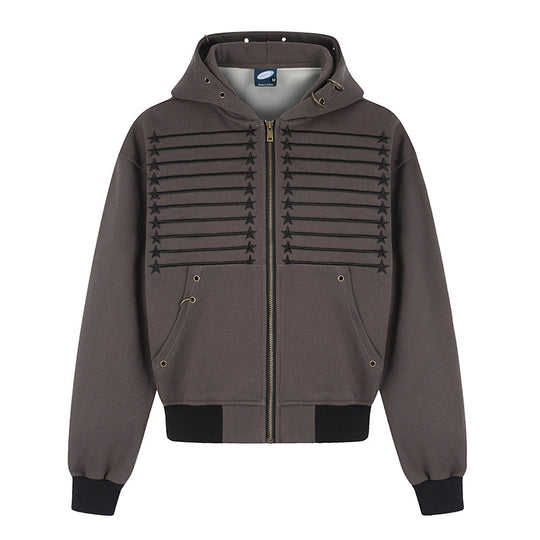Damen Kapuzen‑Sweatjacke im Boxy‑Schnitt mit Stern‑Ziernähten, Metallösen und Kängurutaschen Nord Taschen