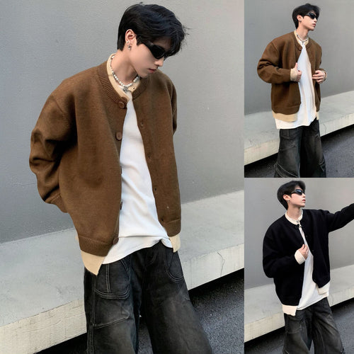 Herren Modische Strickjacke mit Knöpfen und kontrastierenden Ärmeln Nord Taschen