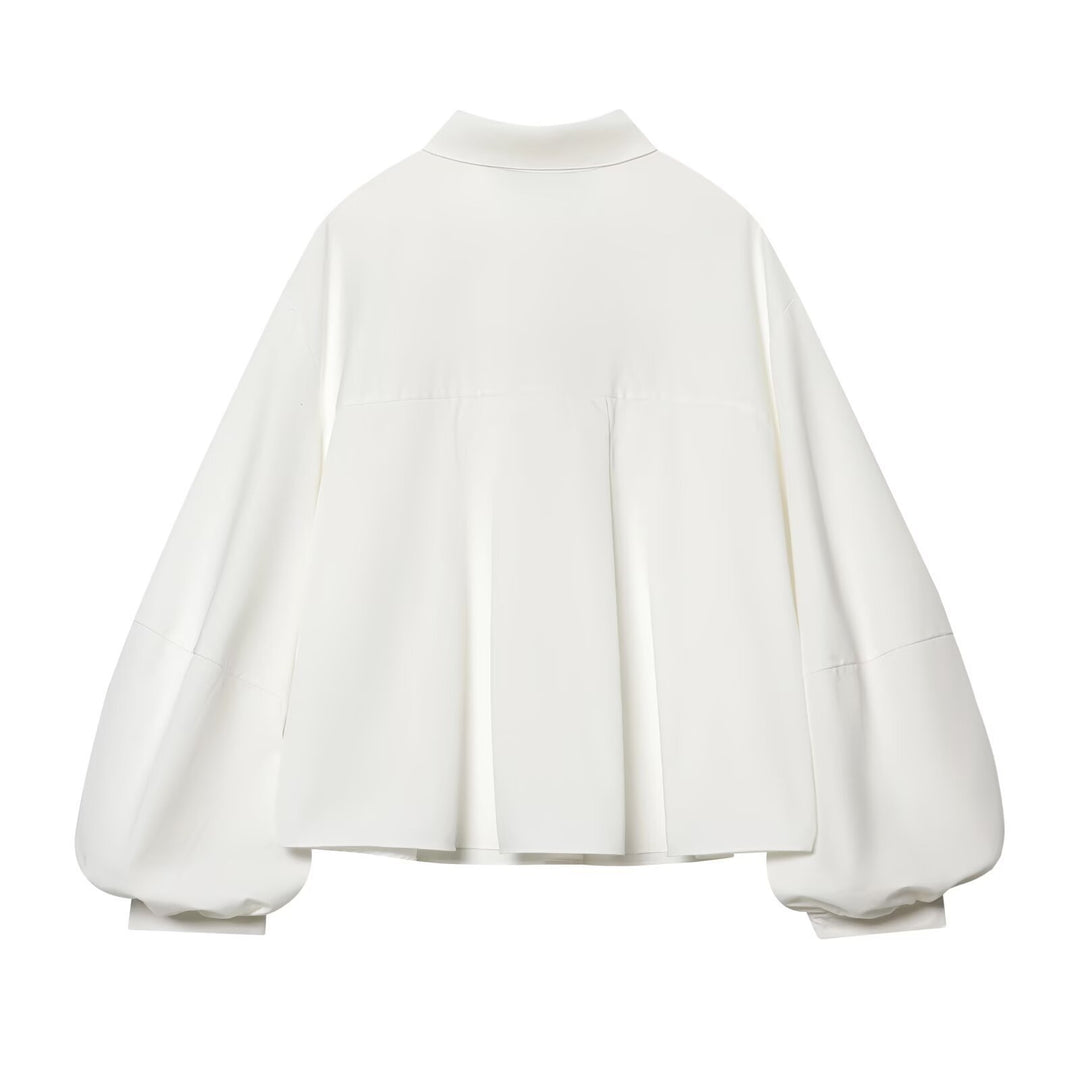Damen weit geschnittene Oversize-Bluse mit Ballonärmeln und Hemdblusenkragen Nord Taschen