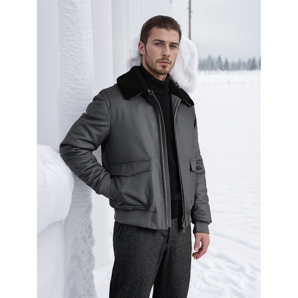 Herren Pilotjacke im Fliegerstil mit Teddykragen, Zwei‑Wege‑Reißverschluss und aufgesetzten Klappentaschen Nord Taschen