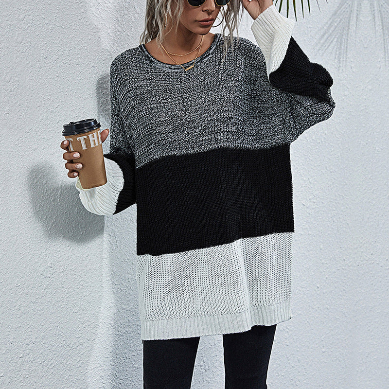 Damen Oversize Strickpullover mit Colorblock‑Einsätzen, Rundhals und Tunika‑Silhouette Nord Taschen