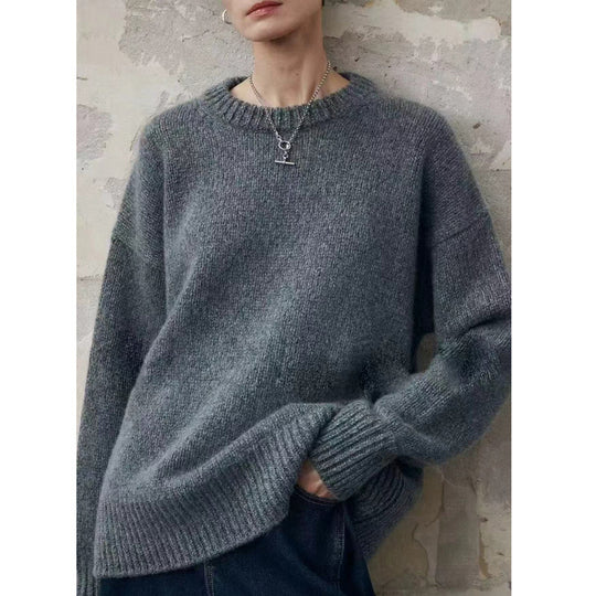 Damen Oversize-Feinstrickpullover mit Rundhals, fallender Schulter und geripptem Saum Nord Taschen