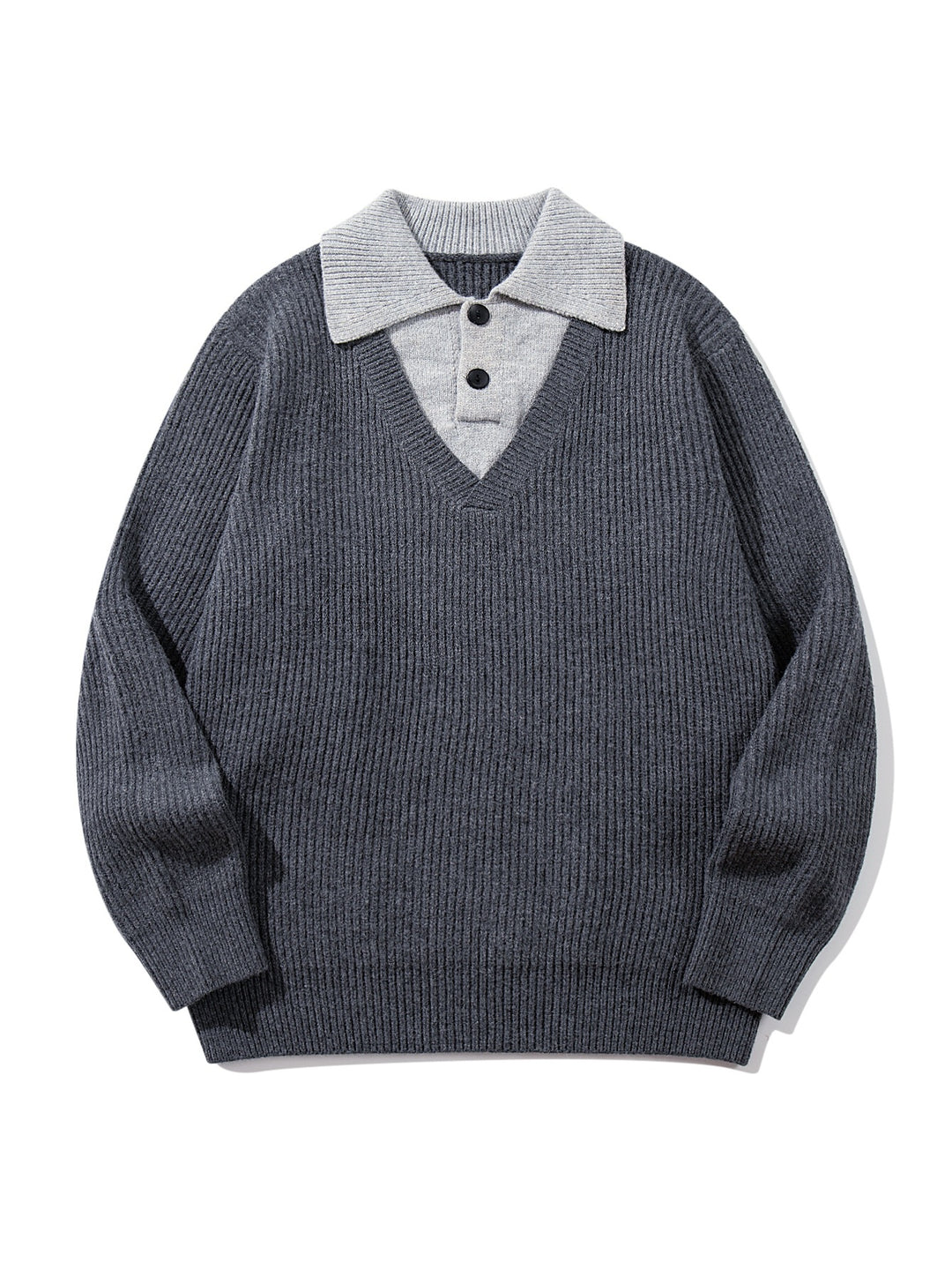 Herren Gerippter Strickpullover mit Polokragen‑Einsatz und tiefem V‑Ausschnitt Nord Taschen