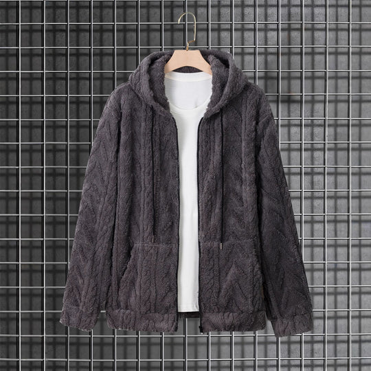 Herren kuschelige Kapuzenjacke aus Teddyfleece mit durchgehendem Reißverschluss und Kängurutaschen Nord Taschen