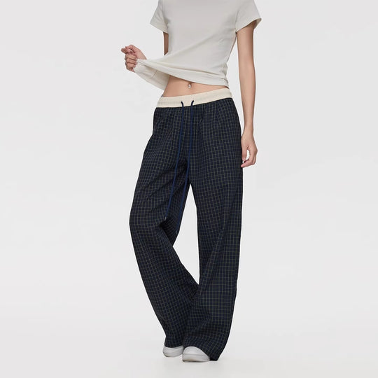 Damen Weite Relaxed-Loungehose mit Tunnelzugbund, Karo-Check & Eingrifftaschen Nord Taschen