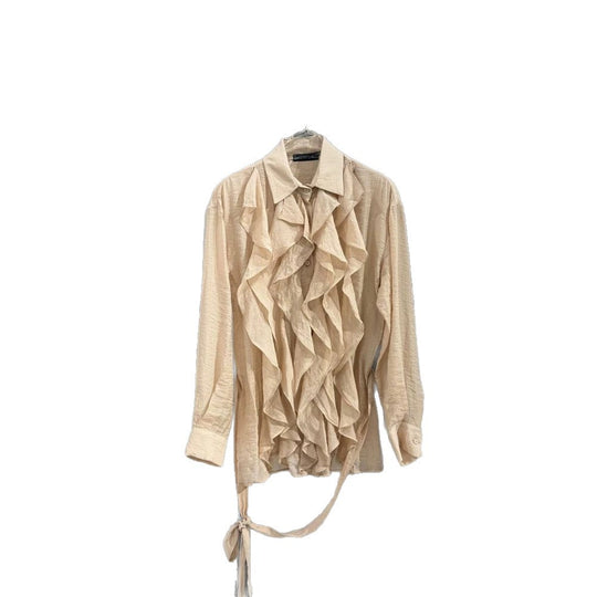 Damen Rüschige Chiffon‑Bluse mit Bindegürtel und Volants Nord Taschen