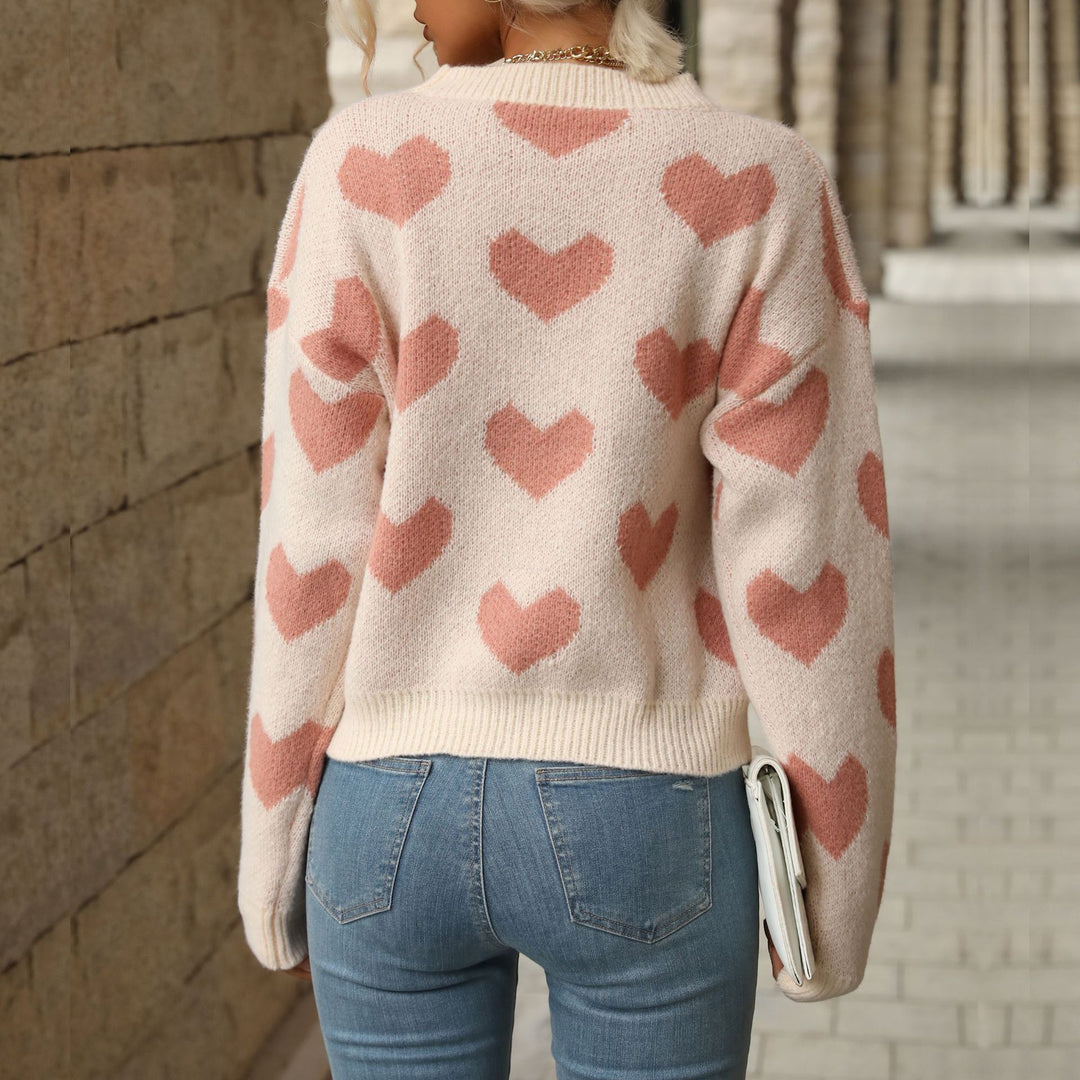 Damen Pullover mit Herz-Allover‑Muster, Rundhalsausschnitt und Relaxed‑Fit Nord Taschen