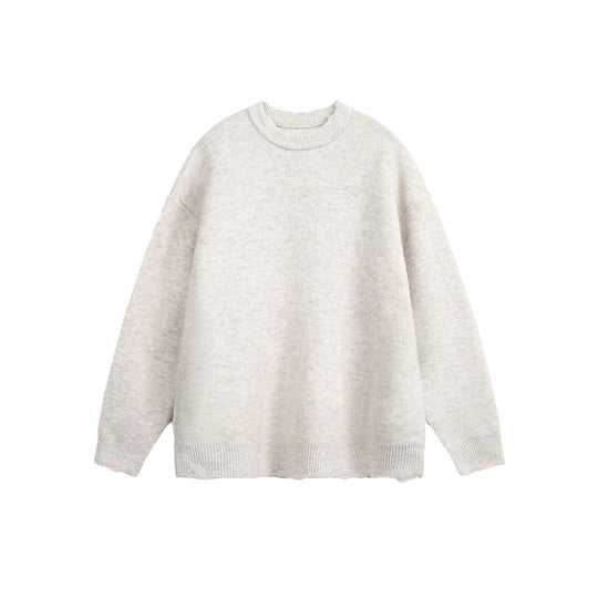Unisex Oversize Grobstrickpullover mit Rundhalsausschnitt und ausgefranstem Saum Nord Taschen