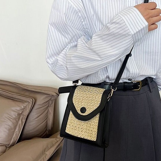Damen Umhängetasche aus geflochtenem Material mit elegantem Klappdeckel Nord Taschen