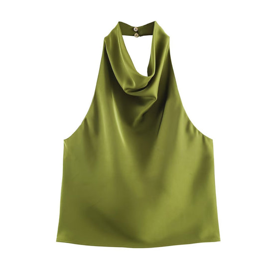 Damen elegantes Haltertop mit fließendem Schnitt und dekorativen Details
