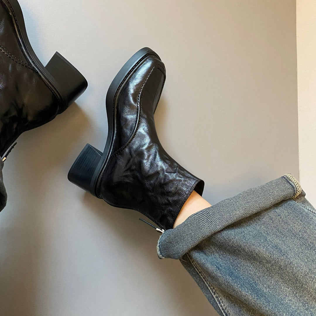Damen Ankle-Boots im Mokassin‑Moccasin‑Look mit mittlerem Blockabsatz und Rückreißverschluss Nord Taschen