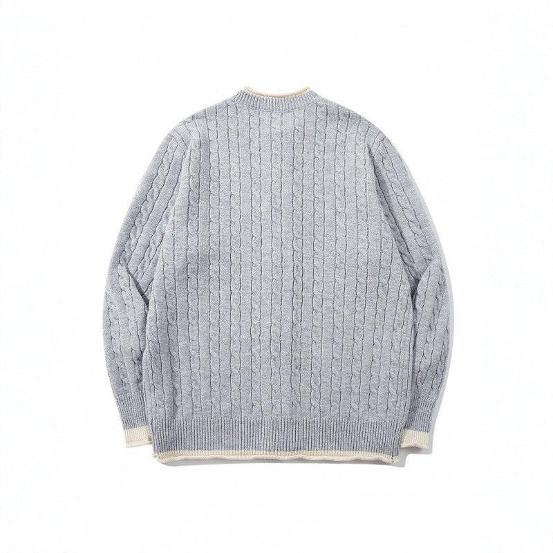 Unisex Feinstrick-Cardigan mit Zopfmuster, Rundhalsausschnitt und Kontrastblende Nord Taschen