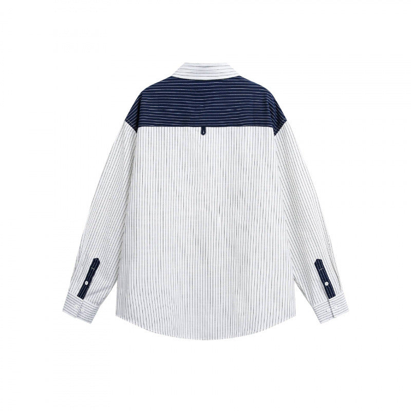 Unisex Oversize-Langarmhemd mit feinen Nadelstreifen und kontrastierter Schulterpaspel Nord Taschen