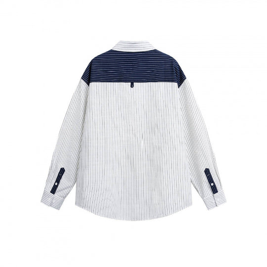 Unisex Oversize-Langarmhemd mit feinen Nadelstreifen und kontrastierter Schulterpaspel Nord Taschen