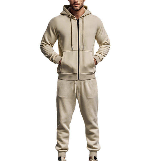 Herren nan Kapuzensweat-Set mit durchgehendem Reißverschluss, Kängurutasche und konischer Jogginghose mit Reißverschlusstaschen Nord Taschen