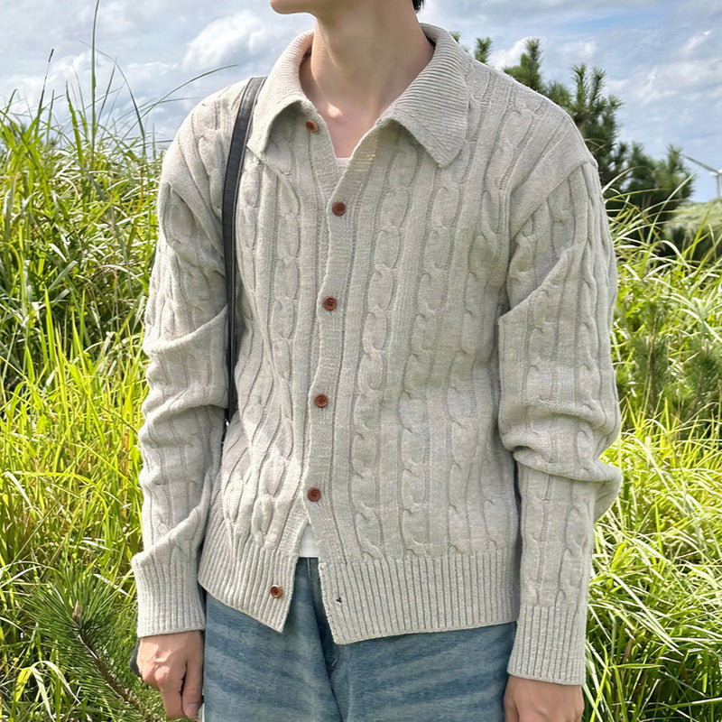 Herren Strickjacke mit Zopfmuster, Hemdkragen und durchgehender Knopfleiste Nord Taschen