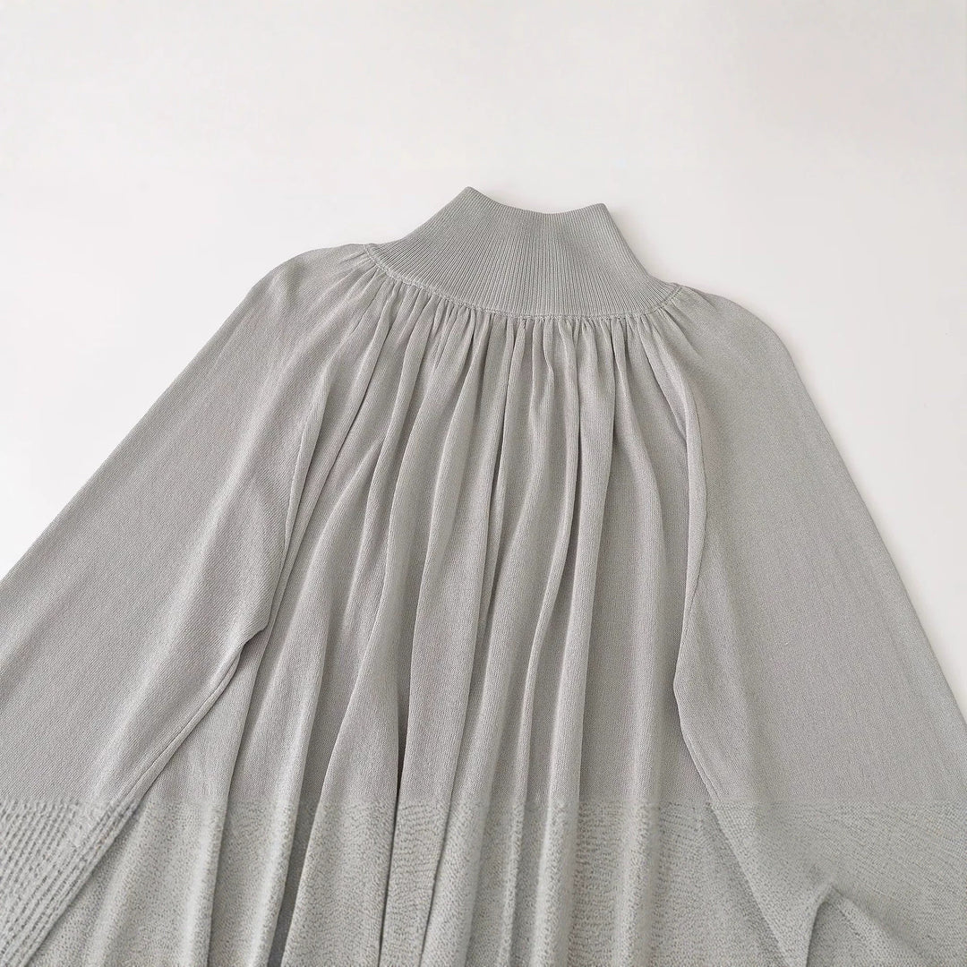 Damen Ballonärmel-Feinstrickpullover mit gerafftem Stehkragen und Knopfdetail Nord Taschen