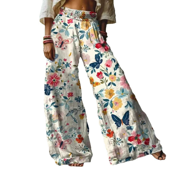Damen Weite Sommerhose mit buntem Blumen- und Schmetterlingsprint