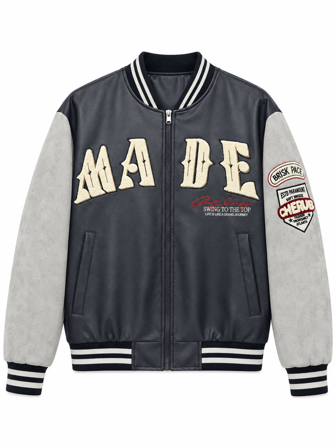 Herren Collegejacke im Letterman‑Style mit Kunstlederkörper und Veloursärmeln Nord Taschen