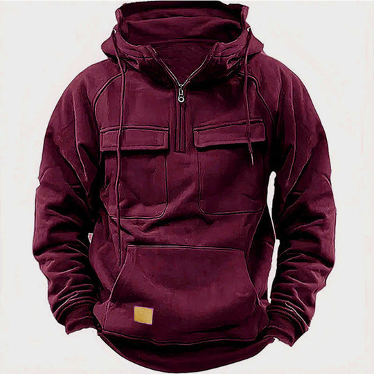 Herren Funktionale Kapuzenpullover mit Praktischen Taschen und Kurzem Reißverschluss