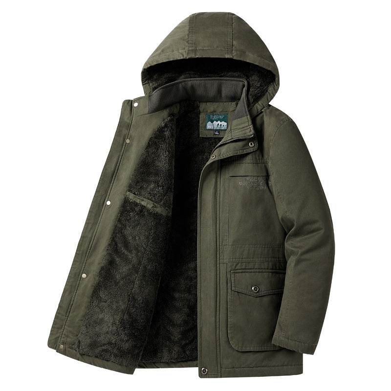 Herren Wattierte Winterparka mit Teddyfutter, Kapuze und robustem Canvas Nord Taschen