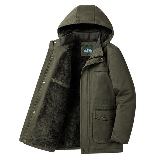 Herren Wattierte Winterparka mit Teddyfutter, Kapuze und robustem Canvas Nord Taschen