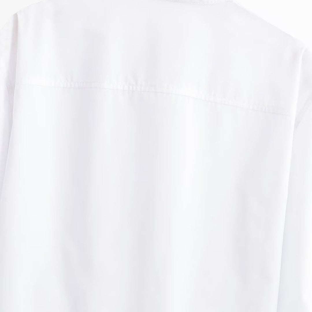 Damen Kurzbluse mit Stehkragen, Kordel-Corsage am Saum und Volumenärmeln Nord Taschen