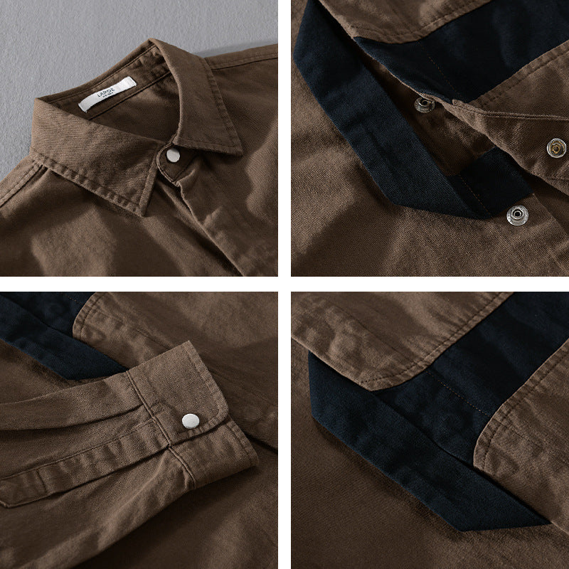 Herren Lässiges Overshirt-Hemd mit geometrischem Kontraststreifen und Druckknopf-Leiste Nord Taschen