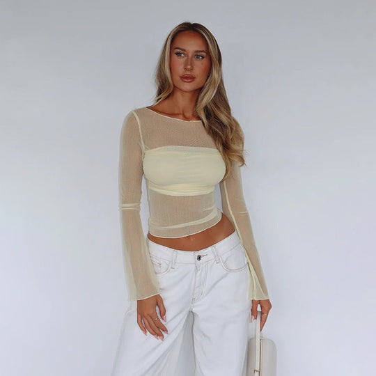 Damen figurbetontes Mesh-Oberteil