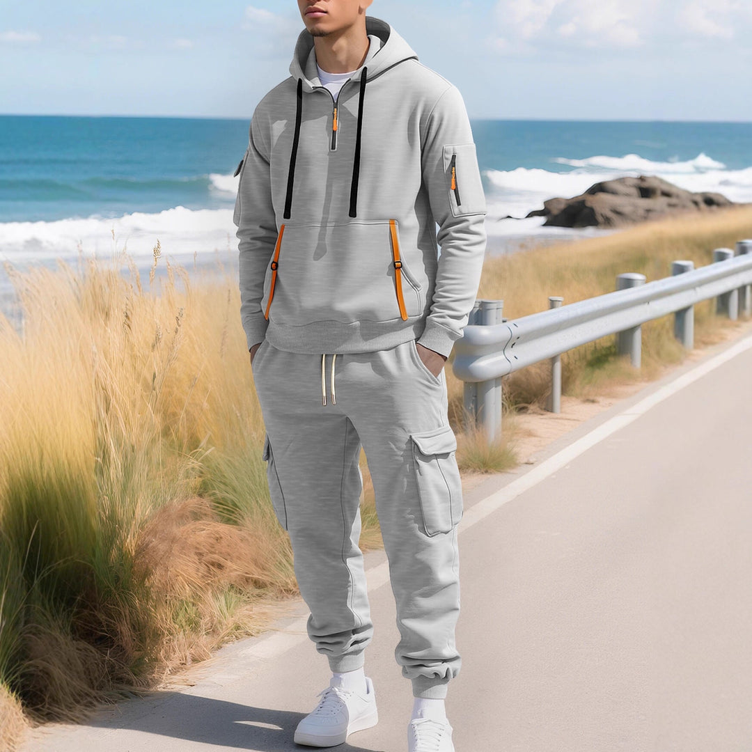 Herren Kapuzensweatshirt mit Utility-Taschen, Halbzip und kontrastierenden Reißverschlüssen Nord Taschen