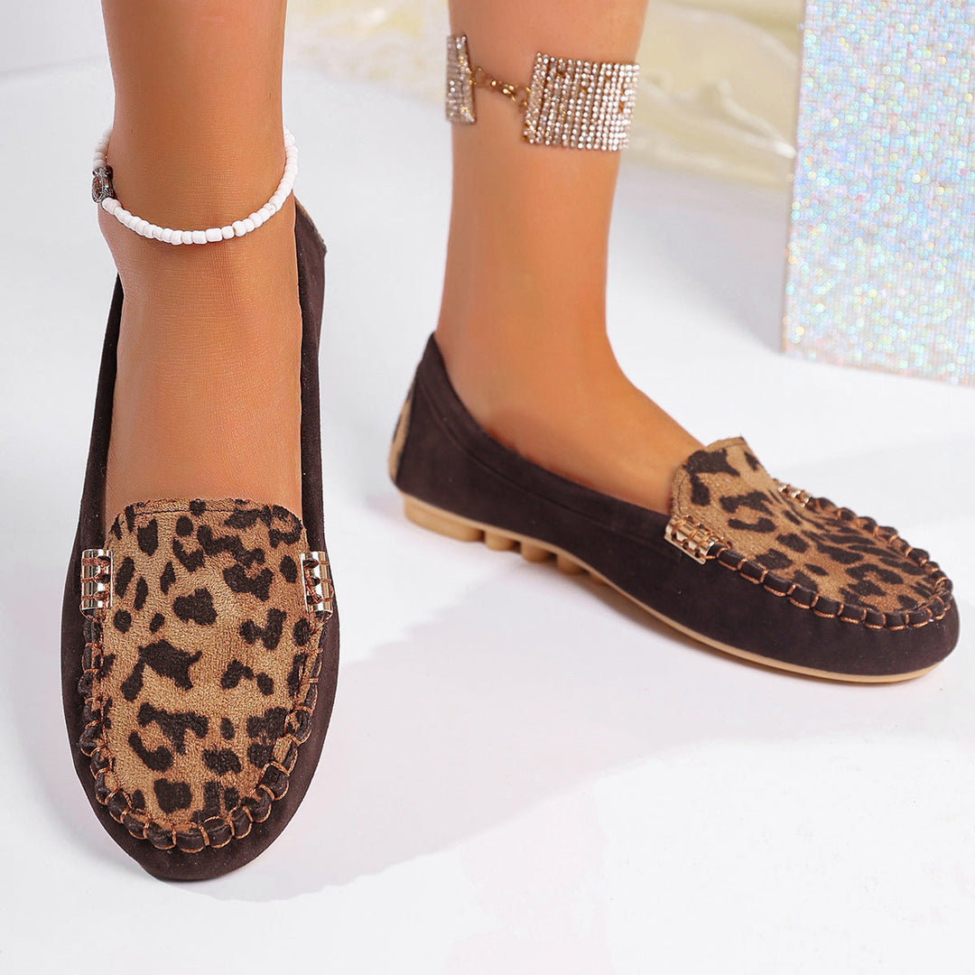 Damen Mokassin-Schuhe mit Leopardenmuster und exklusiven Verzierungen Nord Taschen