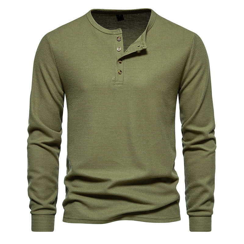 Herren Langarm-Henley-Shirt mit strukturiertem Oberflächenmuster und praktischen Knopfdetails