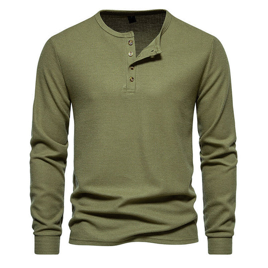 Herren Langarm-Henley-Shirt mit strukturiertem Oberflächenmuster und praktischen Knopfdetails