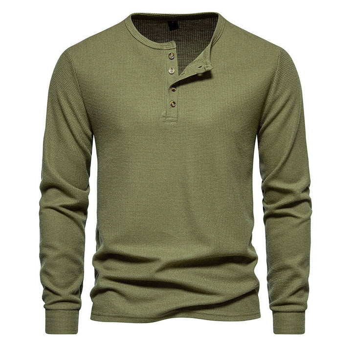 Herren Langarm-Henley-Shirt mit strukturiertem Oberflächenmuster und praktischen Knopfdetails