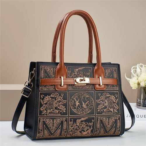 Damen elegante Handtasche mit kunstvollem Stickdesign und abnehmbarem Schulterriemen Nord Taschen